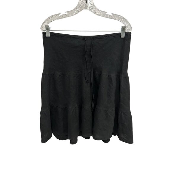Allen Allen Linen Tiered A-Line Skirt Black Sz Large Drawstring Waist Summer - Picture 1 of 9